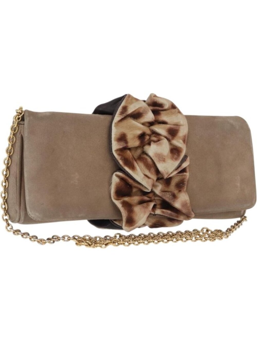 DOLCE&GABBANA Chain Shoulder Bag Suede Brown Gold